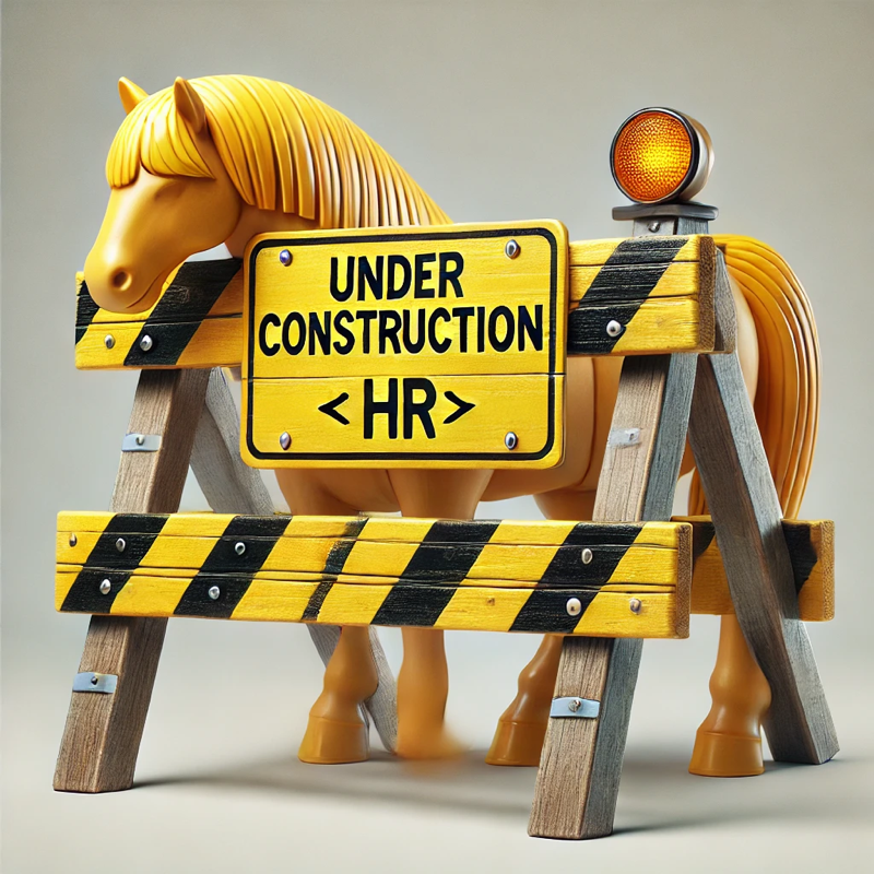 Make a yellow construction horse that says "Under Construction" an "<HR>" on it